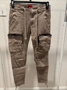 Killion Men's Cargo Drawstring Pants in Taupe with Zippered Pockets